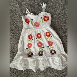 Floral Embroidered White Kids Dress